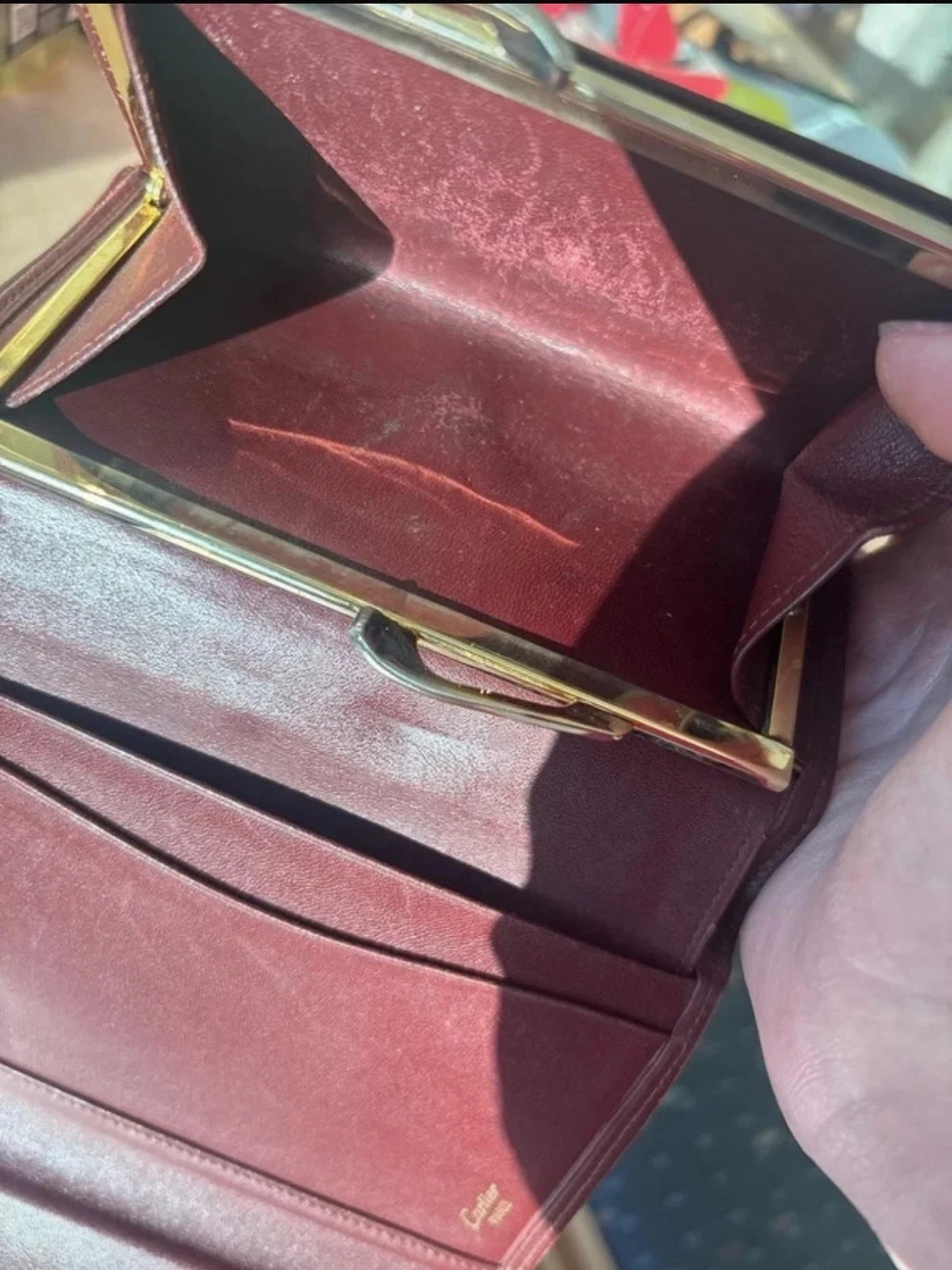 Cartier Burgundy Leather Wallet with Gold-Tone Corner Accents